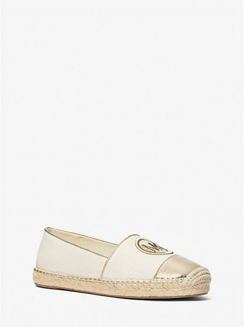 Michael Kors Kendrick Canvas And Metallic Faux Nahkaiset Slip-on Naisten Espadrille Kultaiset | 694735-HNJ