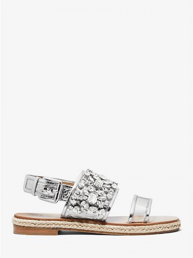 Michael Kors Lafayette Embellished Metallic Snakeskin Naisten Sandaalit Hopea | 354289-ILZ