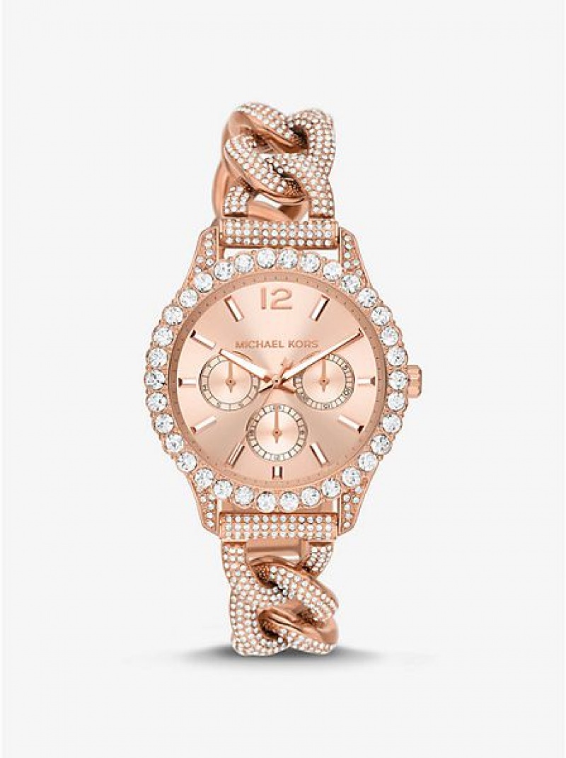 Michael Kors Layton Pave Curb-link Naisten Kellot Pinkki Kultaiset | 146380-XYL