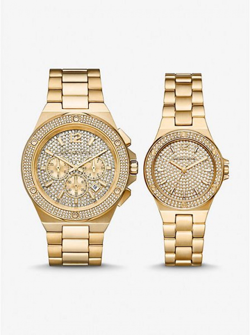 Michael Kors Lennox His And Hers Pave Naisten Kellot Kultaiset | 937142-XVG