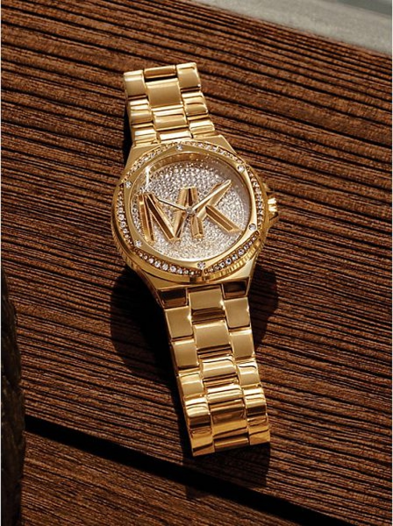 Michael Kors Lennox Pave Logo Naisten Kellot Kultaiset | 360421-LQY