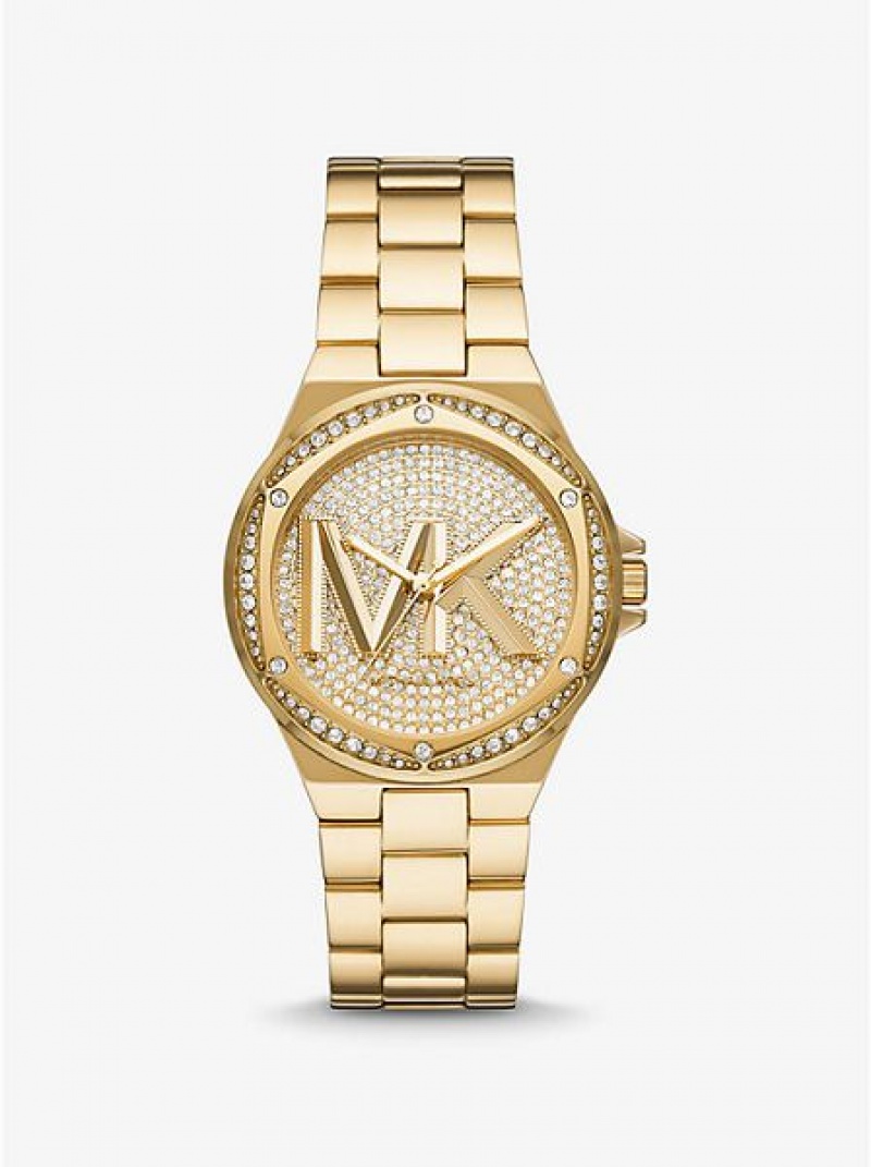 Michael Kors Lennox Pave Logo Naisten Kellot Kultaiset | 360421-LQY