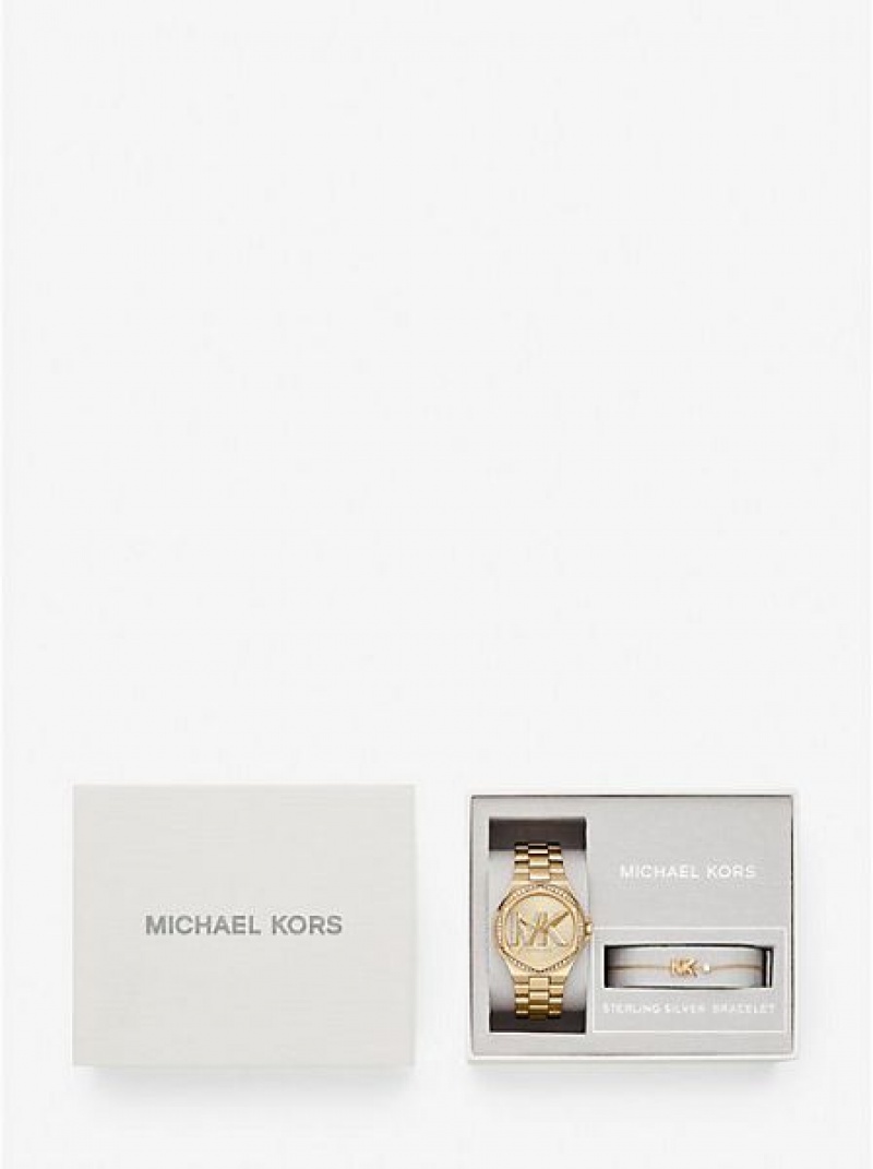 Michael Kors Lennox Pave Logo Naisten Kellot Kultaiset | 083561-USY