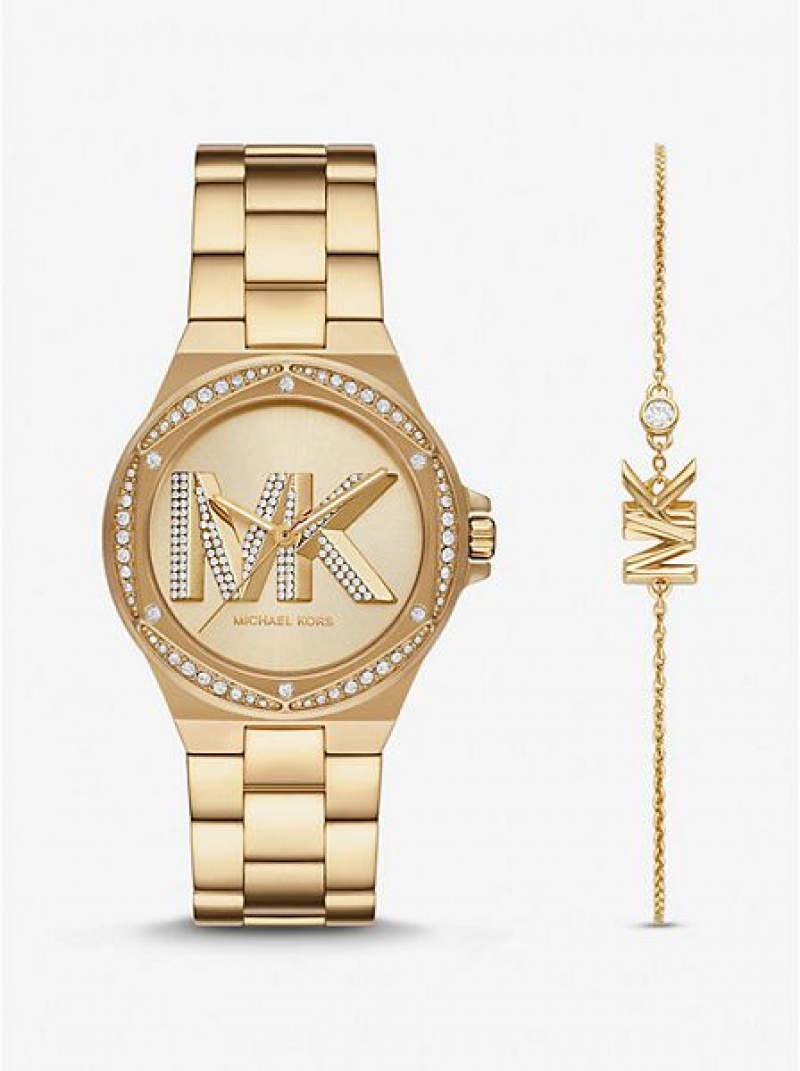 Michael Kors Lennox Pave Logo Naisten Kellot Kultaiset | 083561-USY