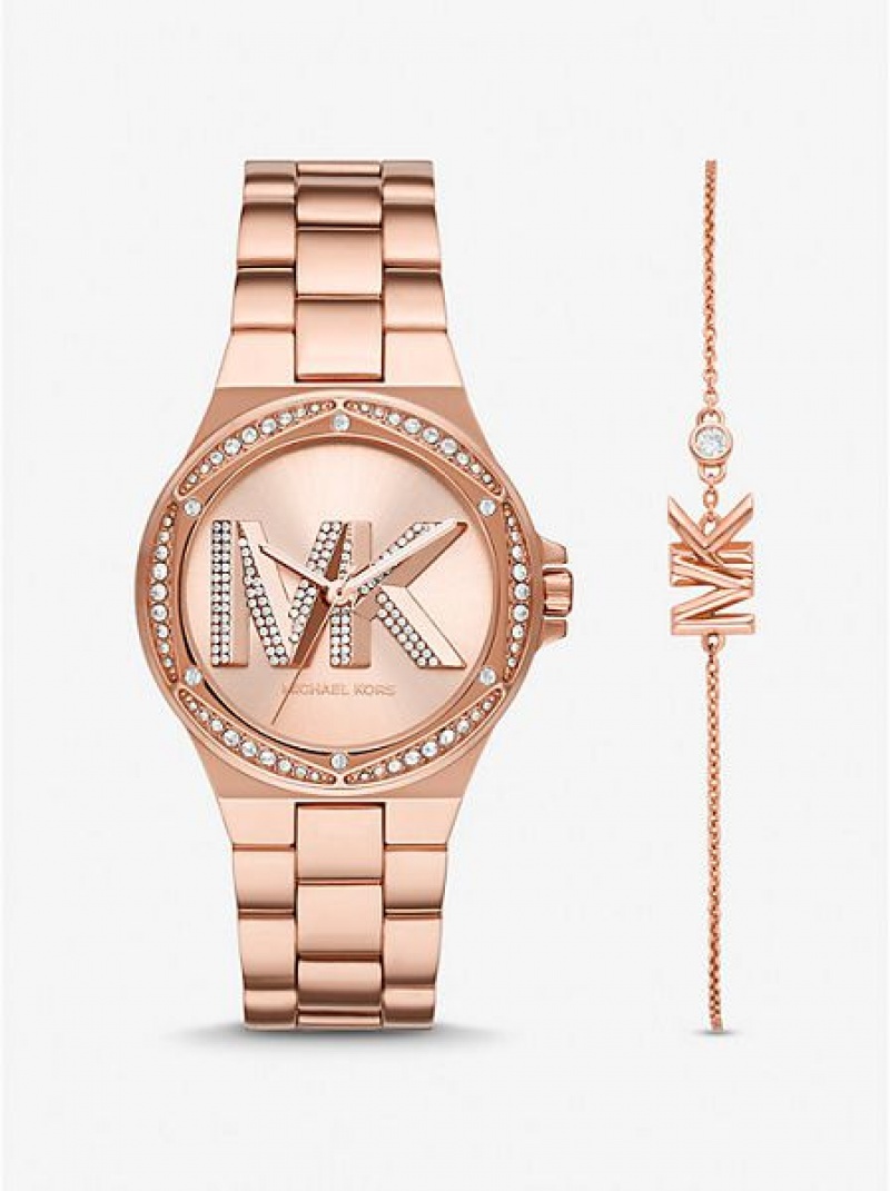 Michael Kors Lennox Pave Logo Naisten Kellot Pinkki Kultaiset | 950872-OXY