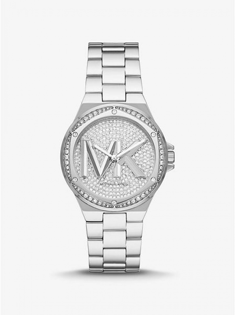 Michael Kors Lennox Pave Logo Naisten Kellot Hopea | 702496-ELP