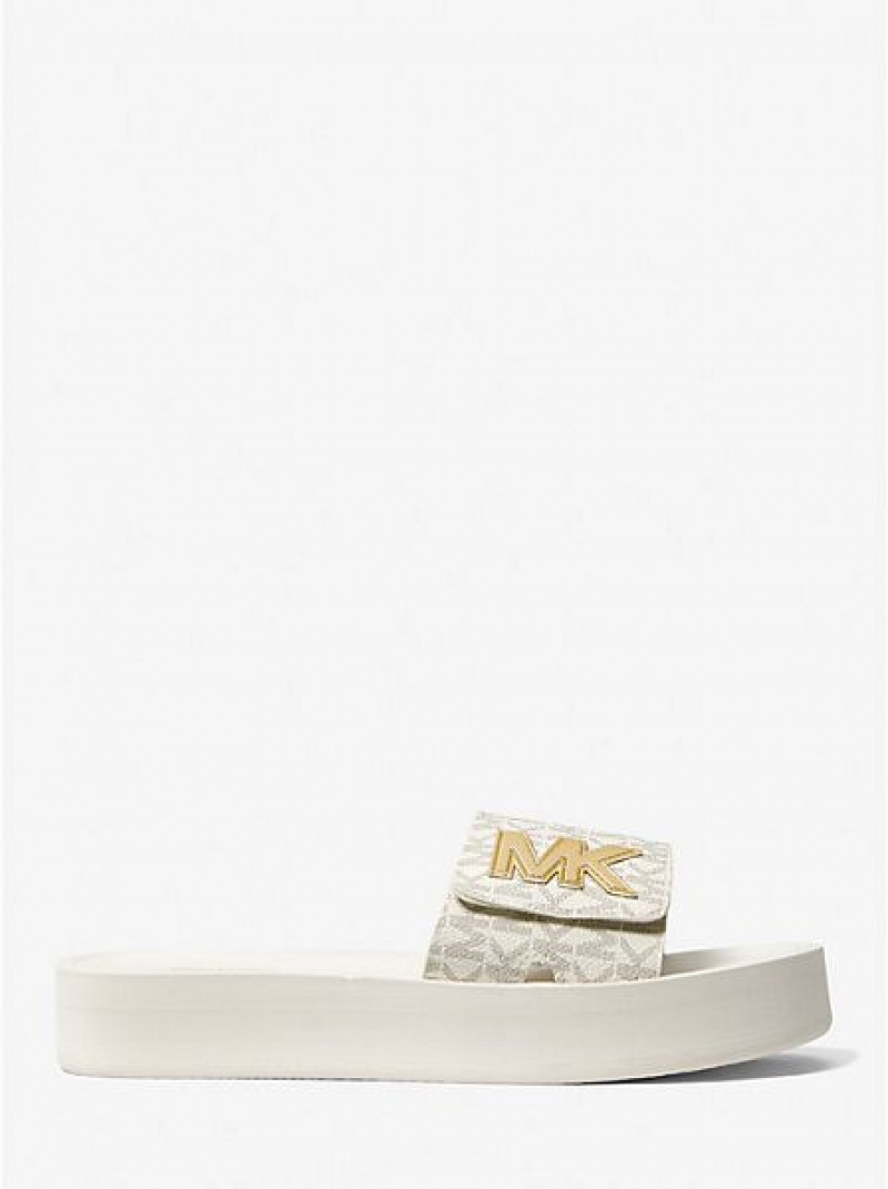 Michael Kors Logo Platform Naisten Slide Sandaalit Vaaleankeltainen | 284950-JFT