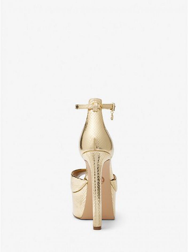 Michael Kors Martina Metallic Snake Embossed Nahkaiset Peep-toe Platform Naisten Korkokengät Kultaiset | 920417-UTH