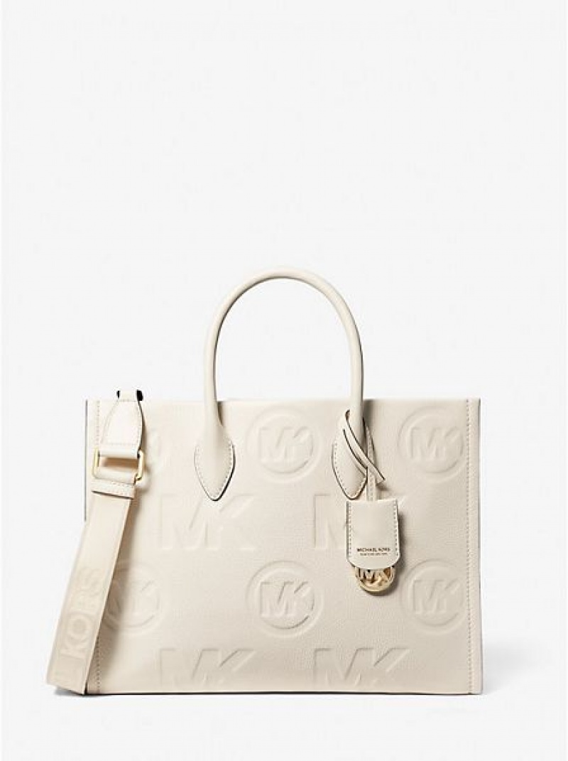 Michael Kors Mirella Medium Logo Embossed Pebbled Nahkaiset Naisten Kangaskassit Kerma | 812540-LEJ