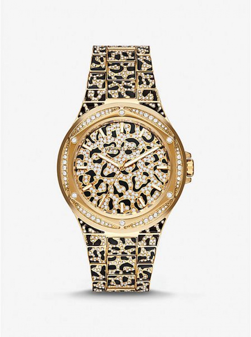 Michael Kors Oversized Lennox Animal Pave Naisten Kellot Kultaiset | 609517-JPA