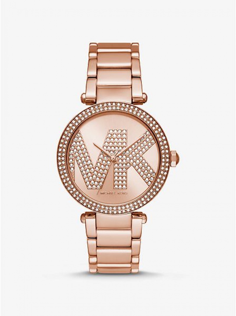 Michael Kors Oversized Pave Logo Naisten Kellot Pinkki Kultaiset | 137064-NEZ