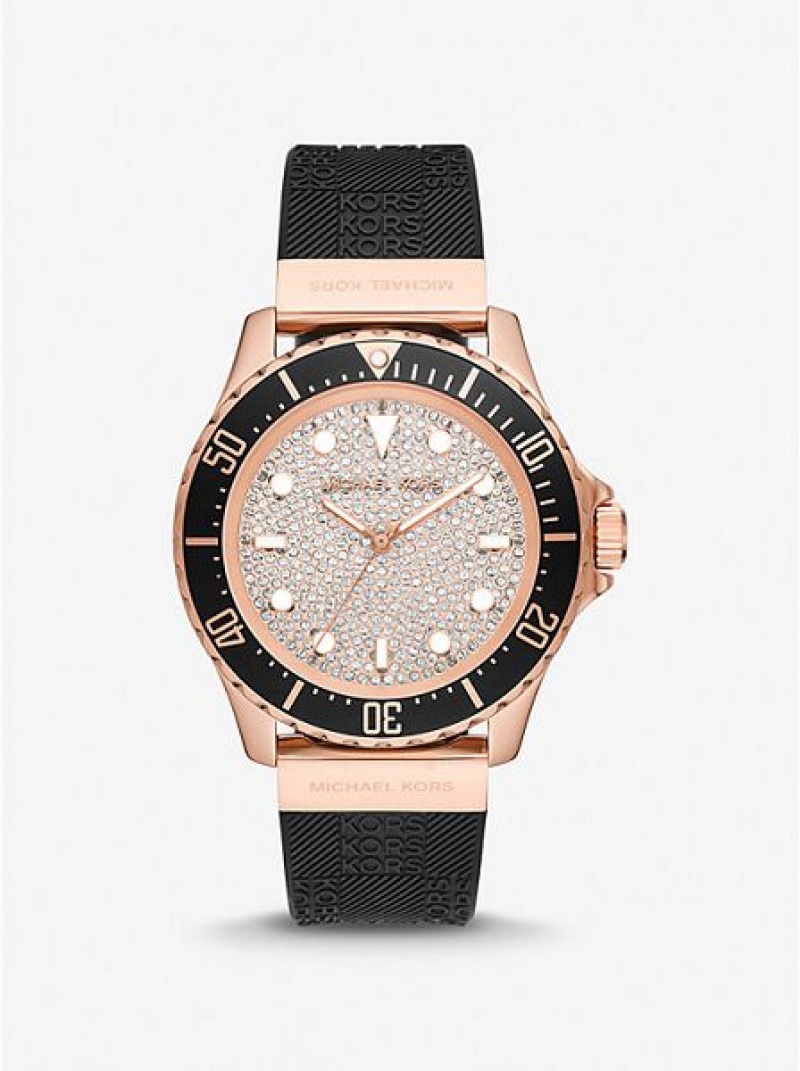 Michael Kors Oversized Slim Everest Pave And Embossed Silikoni Naisten Kellot Mustat Pinkki Kultaiset | 738192-TKY