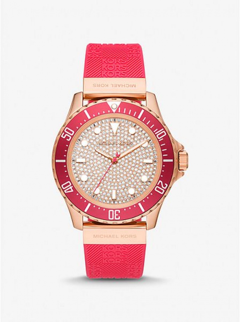 Michael Kors Oversized Slim Everest Pave And Embossed Silikoni Naisten Kellot Punainen Pinkki Kultaiset | 052681-PTM