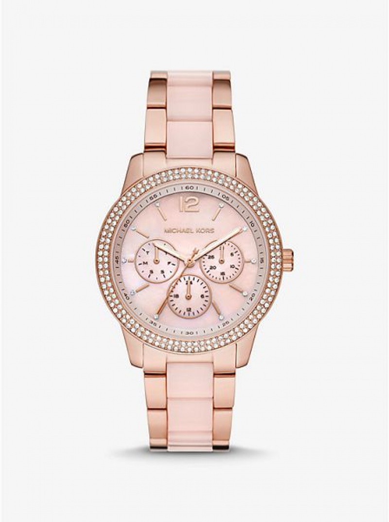 Michael Kors Oversized Tibby Pave Blush Acetate Naisten Kellot Pinkki Kultaiset | 582490-QBR