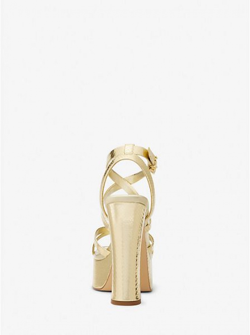 Michael Kors Paola Metallic Snake Embossed Nahkaiset Naisten Platform Sandaalit Kultaiset | 743912-DUW