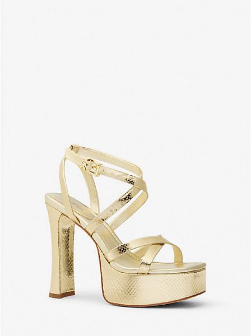 Michael Kors Paola Metallic Snake Embossed Nahkaiset Naisten Platform Sandaalit Kultaiset | 743912-DUW