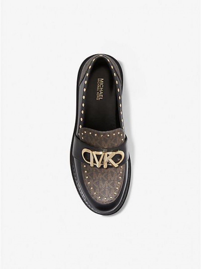 Michael Kors Parker Studded Nahkaiset And Logo Naisten Loafers Ruskea | 405138-NVO