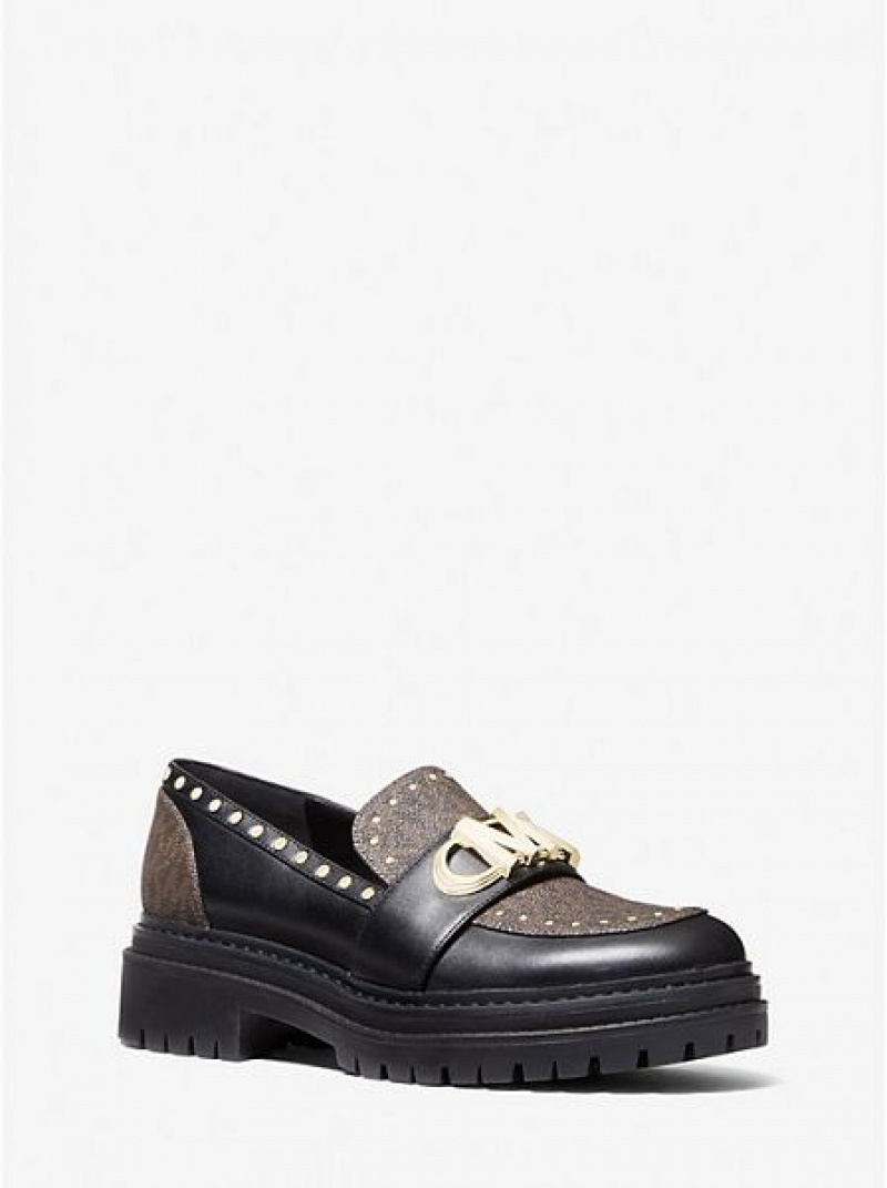 Michael Kors Parker Studded Nahkaiset And Logo Naisten Loafers Ruskea | 405138-NVO