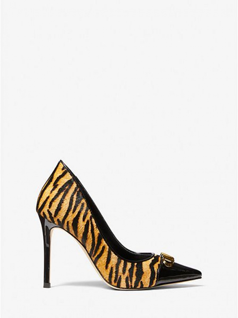 Michael Kors Parker Tiger Print Calf Hair And Nahkaiset Naisten Korkokengät Keltainen Mustat | 620513-FWJ