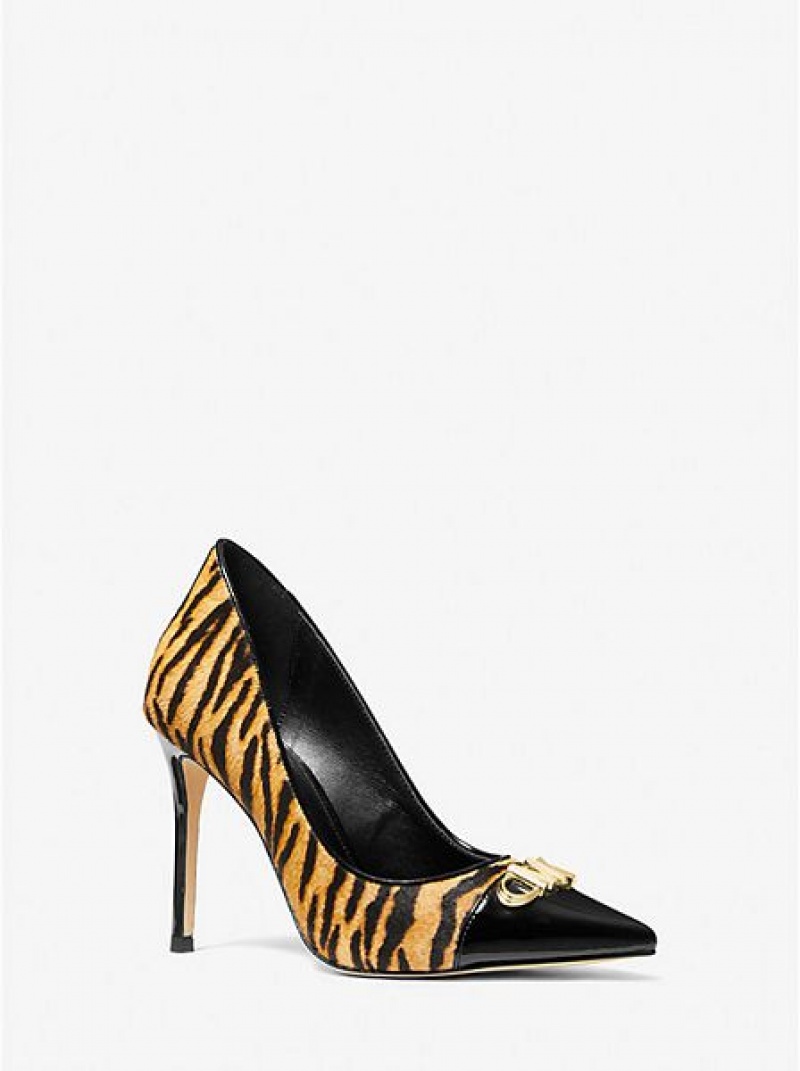 Michael Kors Parker Tiger Print Calf Hair And Nahkaiset Naisten Korkokengät Keltainen Mustat | 620513-FWJ