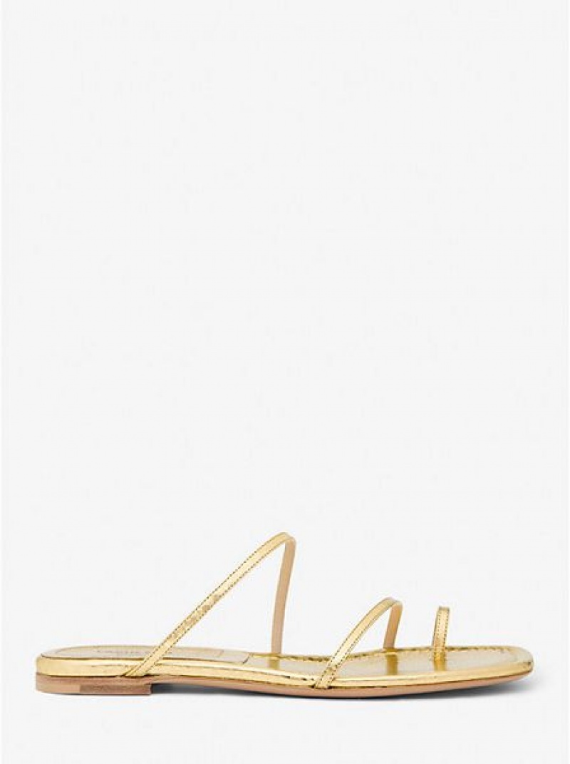 Michael Kors Patti Metallic Python Embossed Nahkaiset Naisten Slide Sandaalit Kultaiset | 751980-OCI