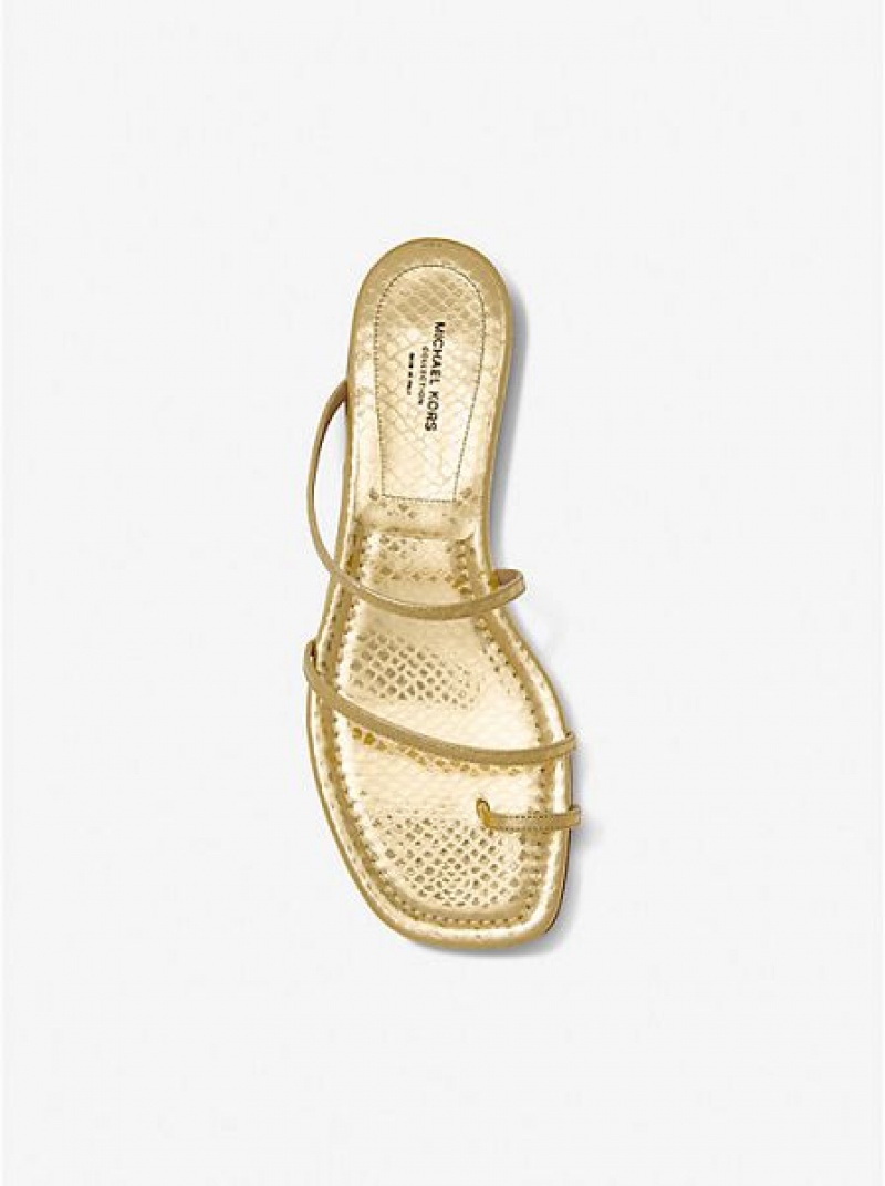 Michael Kors Patti Metallic Python Embossed Nahkaiset Naisten Slide Sandaalit Kultaiset | 751980-OCI