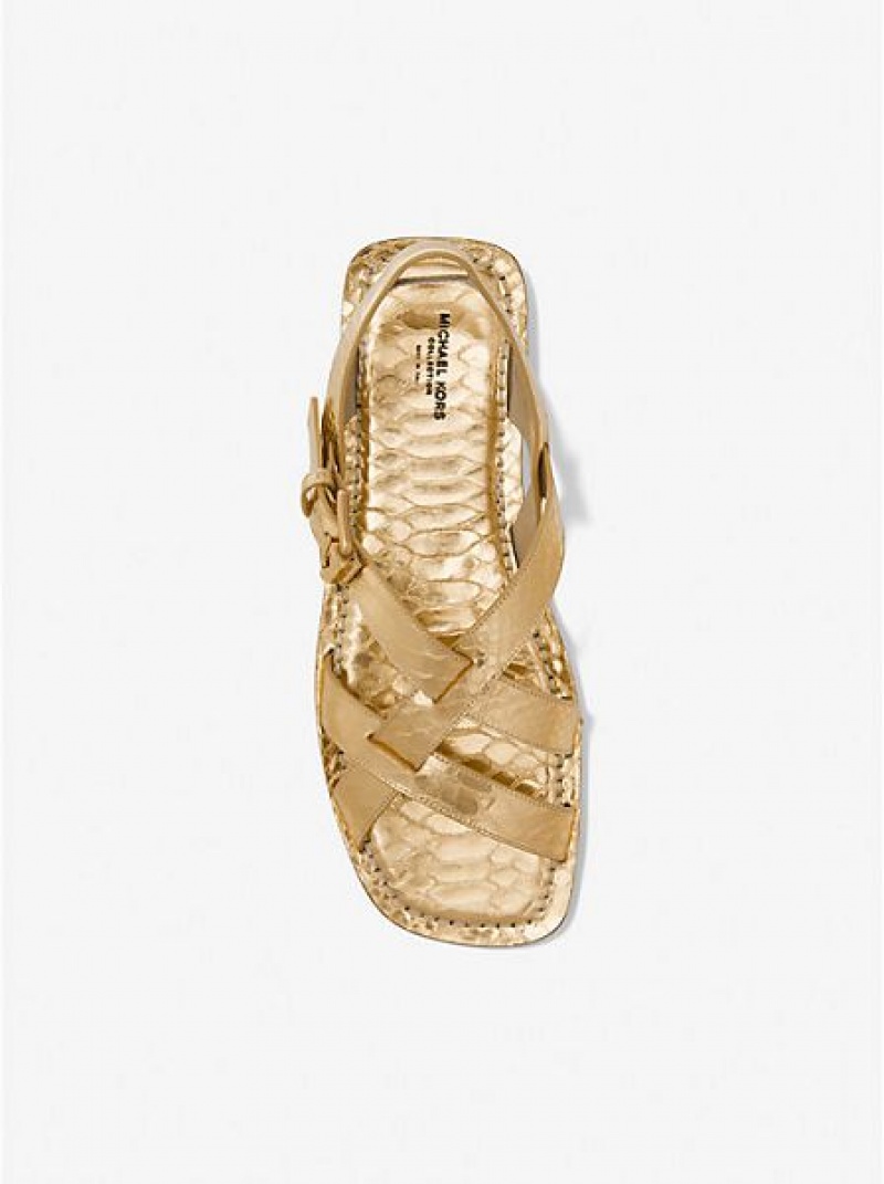 Michael Kors Perrine Metallic Python Embossed Nahkaiset Naisten Sandaalit Kultaiset Ruskea | 680527-KBP