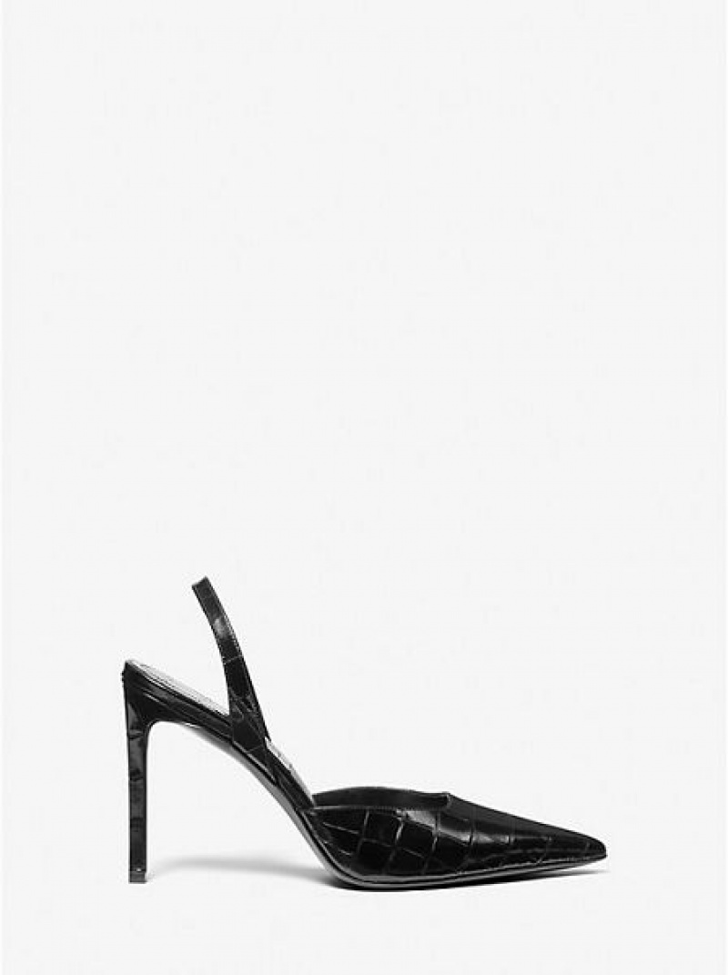 Michael Kors Presley Crocodile Embossed Nahkaiset Pump Naisten Sandaalit Mustat | 982407-XQB