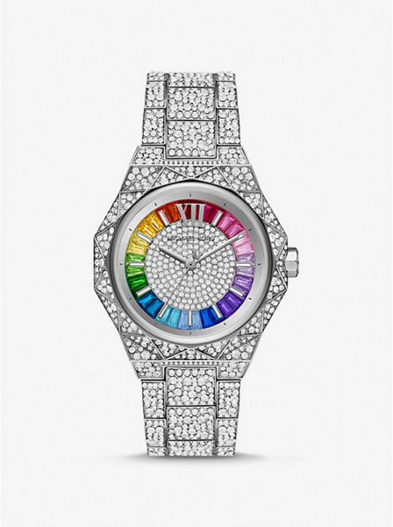 Michael Kors Pride Limited-edition Oversized Raquel Rainbow Pave Naisten Kellot Hopea | 804791-PZT