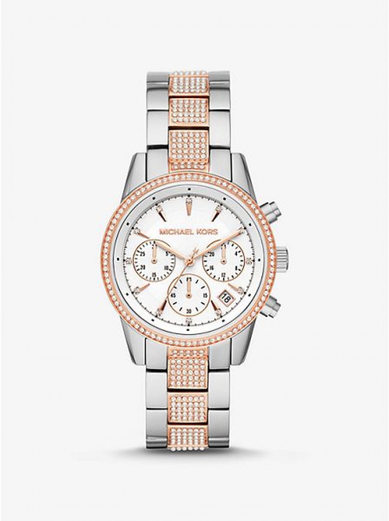 Michael Kors Ritz Pave Naisten Kellot Hopea Pinkki | 540326-IAR