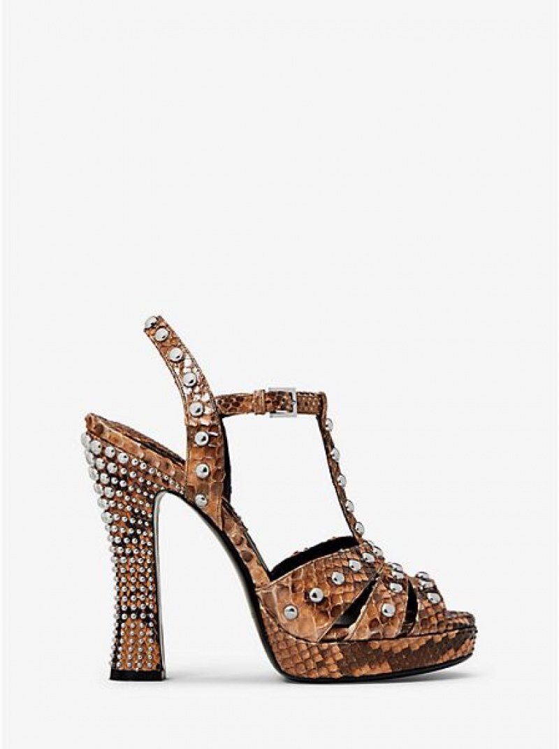 Michael Kors Rosanna Studded Python Naisten Platform Sandaalit Ruskea | 125347-AGJ