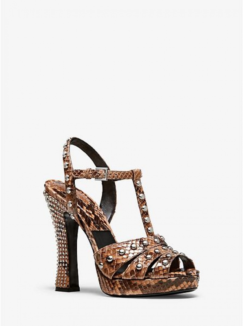 Michael Kors Rosanna Studded Python Naisten Platform Sandaalit Ruskea | 125347-AGJ