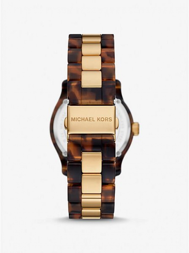 Michael Kors Runway And Tortoiseshell Acetate Naisten Kellot Kultaiset | 402385-RKT