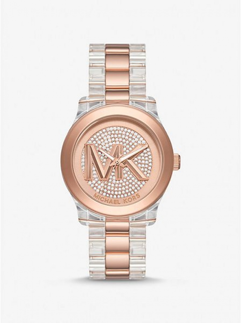 Michael Kors Runway Pave And Acetate Naisten Kellot Pinkki Kultaiset | 320689-MIZ