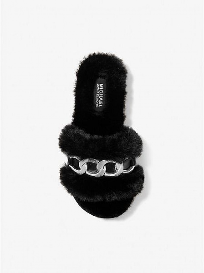 Michael Kors Scarlett Chain Link Faux Fur Naisten Slide Sandaalit Mustat | 637820-HOD