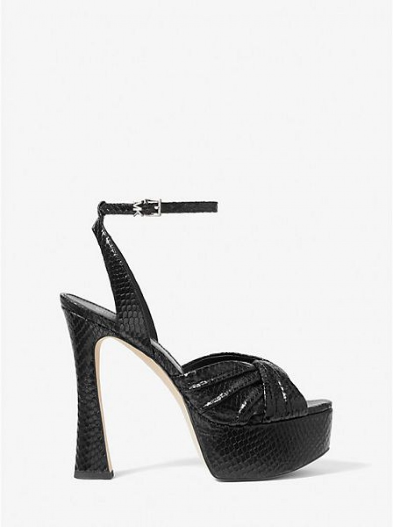 Michael Kors Selena Snake Embossed Nahkaiset Naisten Platform Sandaalit Mustat | 351879-LAF